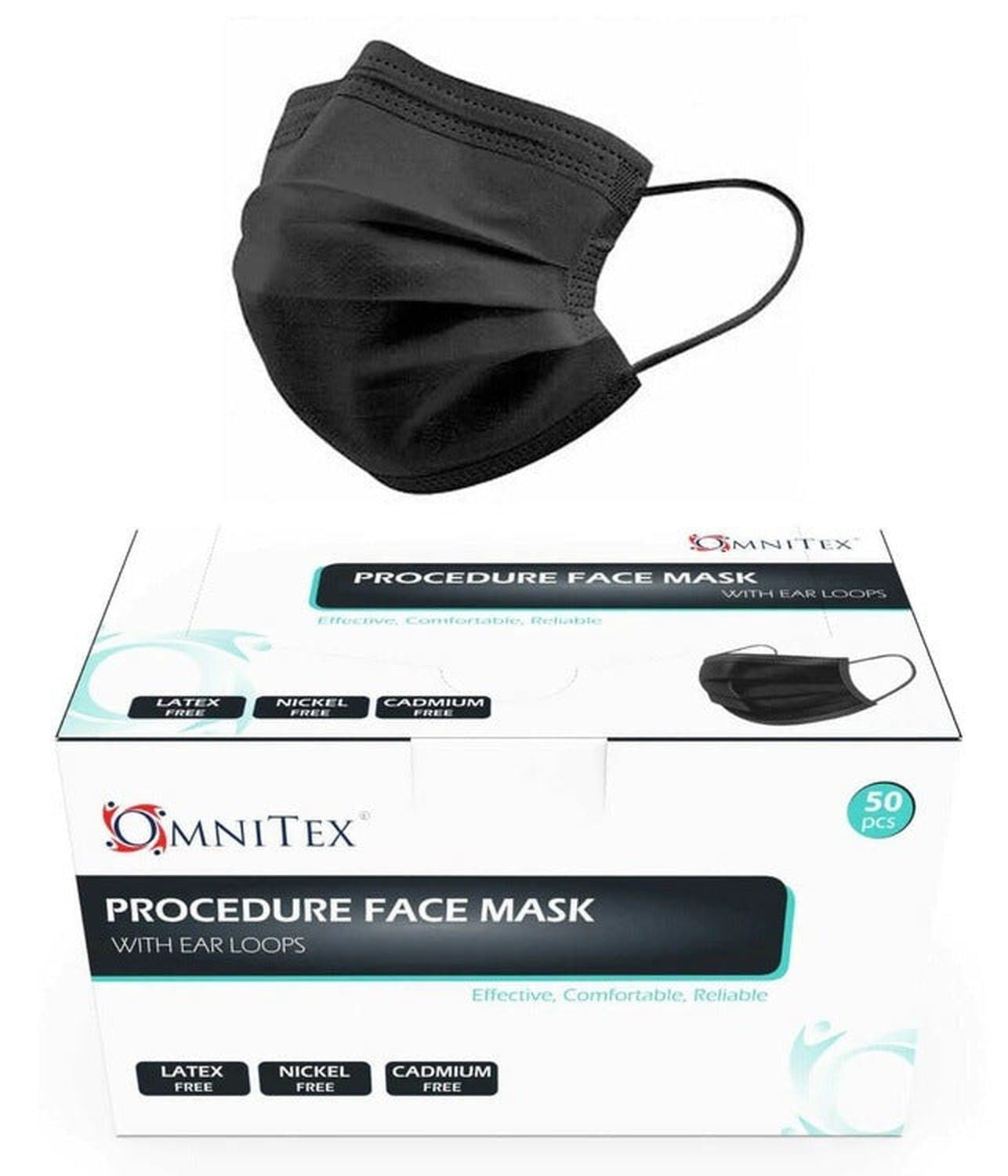 Black Omnitex 3ply Fluid Resistant Type IIR Surgical Face Mask/Ear Loops (Pack of 50) -   Omnitex EasyMeds Pharmacy