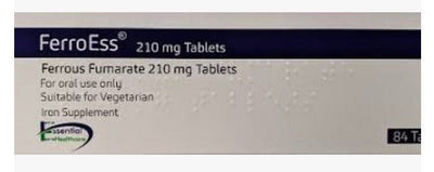 FERROESS Ferrous Fumarate 210mg Iron Tablets - Packs of 84 Multi Quantity -   Essential Healthcare EasyMeds Pharmacy