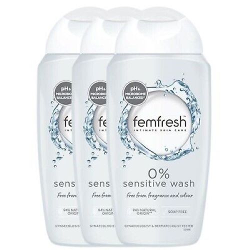 Femfresh 0% Sensitive Intimate Wash Feminine Hygiene Shower Gel Cleanser 250ml x 3