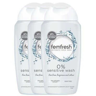 Femfresh 0% Sensitive Intimate Wash Feminine Hygiene Shower Gel Cleanser 250ml x 3