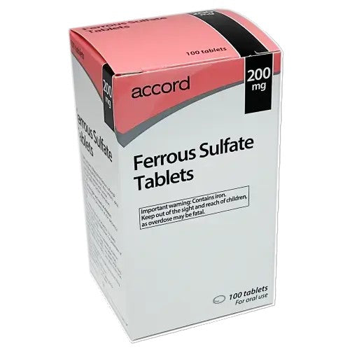 ACTAVIS/ACCORD Ferrous Sulphate 200mg Iron Tablets - Pack of 100
