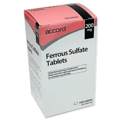 ACTAVIS/ACCORD Ferrous Sulphate 200mg Iron Tablets - Pack of 100