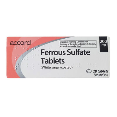 ACTAVIS/ACCORD Ferrous Sulphate 200mg Iron Tablets - Packs of 28