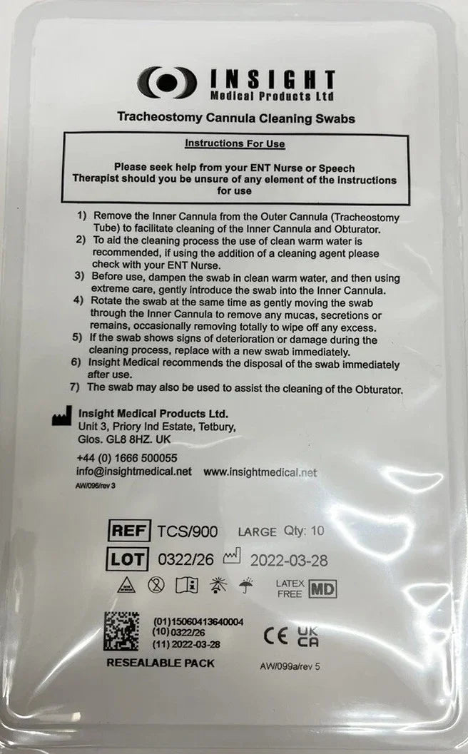 Insight TCS/900 Tracheostomy Tube Cleaning Swabs Large x10 | EasyMeds ...