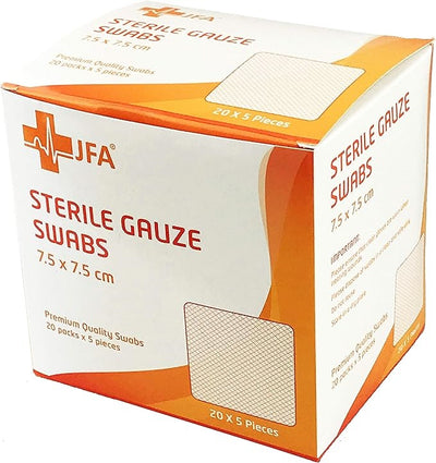 JFA Premium Sterile Gauze Swabs 7.5cm x 7.5cm x 100