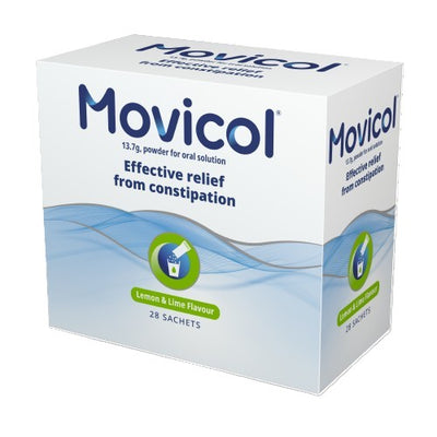 Movicol packaging for constipation relief  