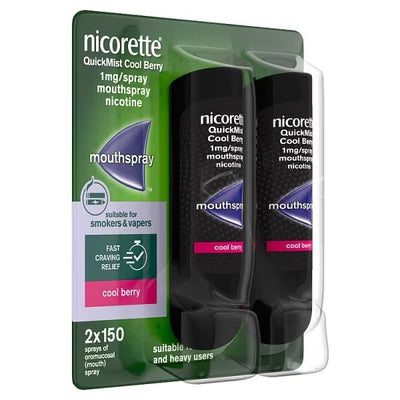 Nicorette QuickMist Duo Cool Berry Mouthspray 1mg 2x150d Sprays x 6 Packs