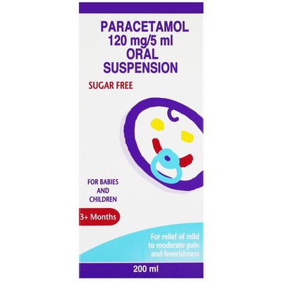 Paracetamol Suspension 120mg/5ml 200ml S/F for Under 6's - Cherry Flavour