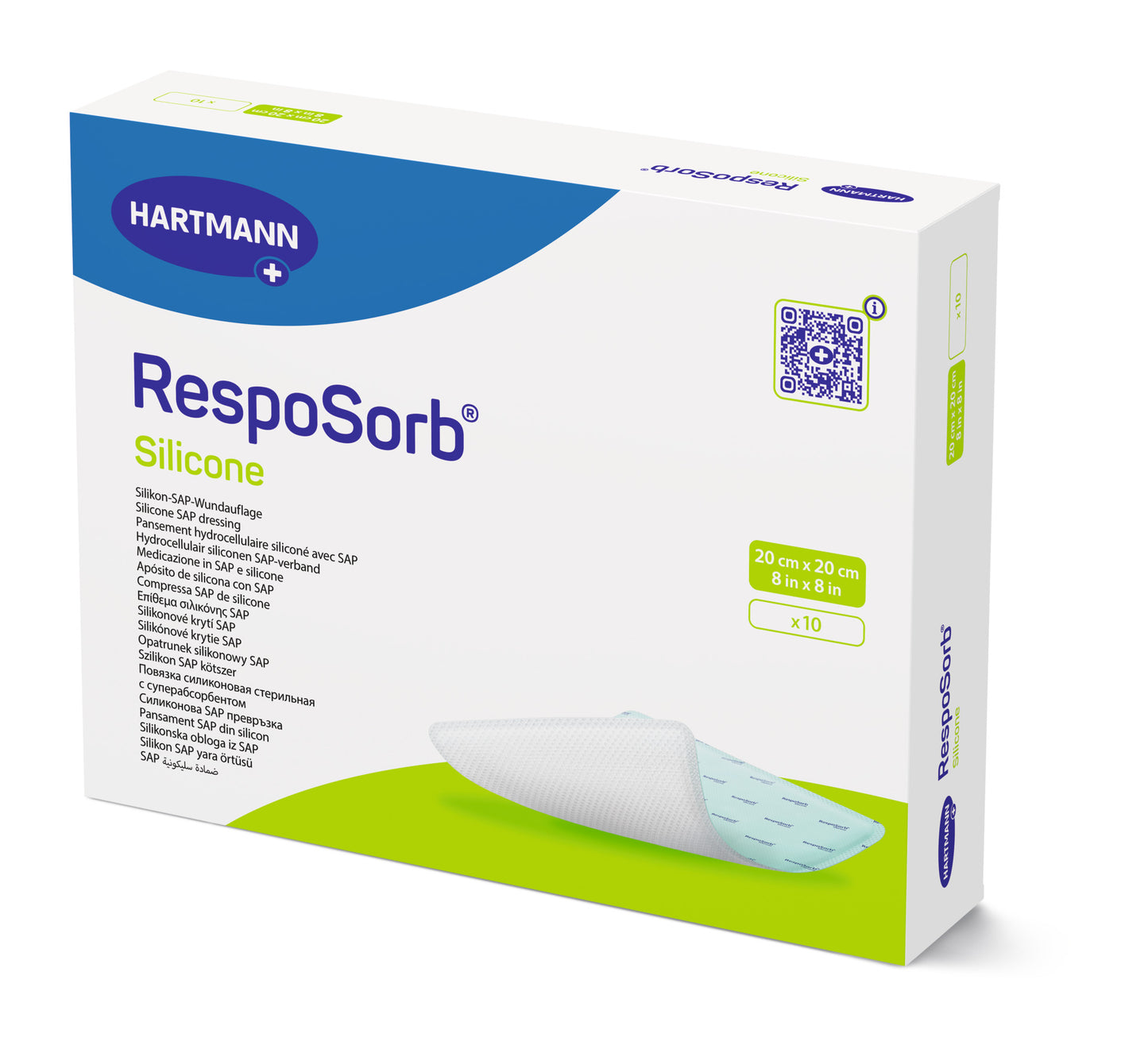 Resposorb Silicone Superabsorbent Wound Dressings/Pads 20cm x 20cm x 10