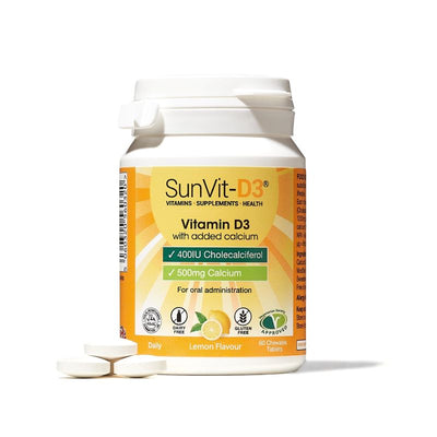 SunVit D3 400IU Calcium 500mg Chewable Tablets Lemon x 60