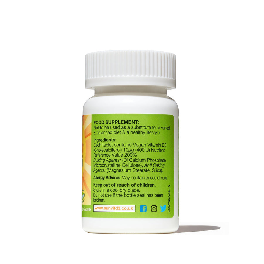 SunVit-D3 vegan 400 IU tablets x 60 - ingredients and directions