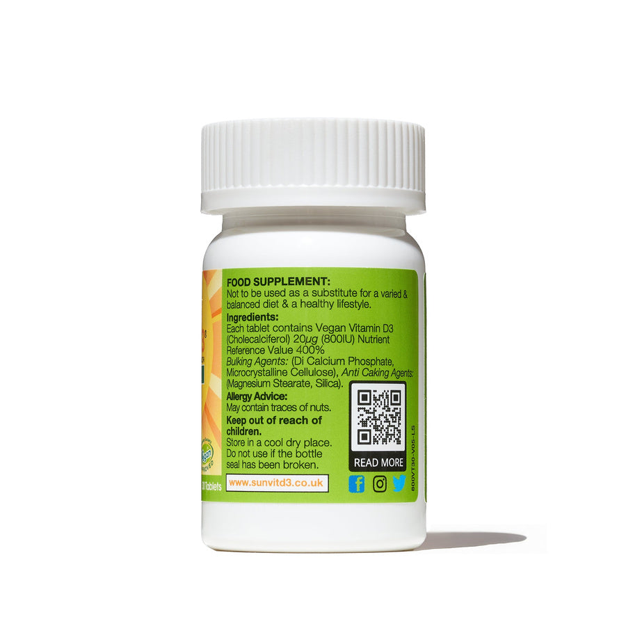 SunVit-D3 vegan 800 IU tablets x 30 - ingredients and directions