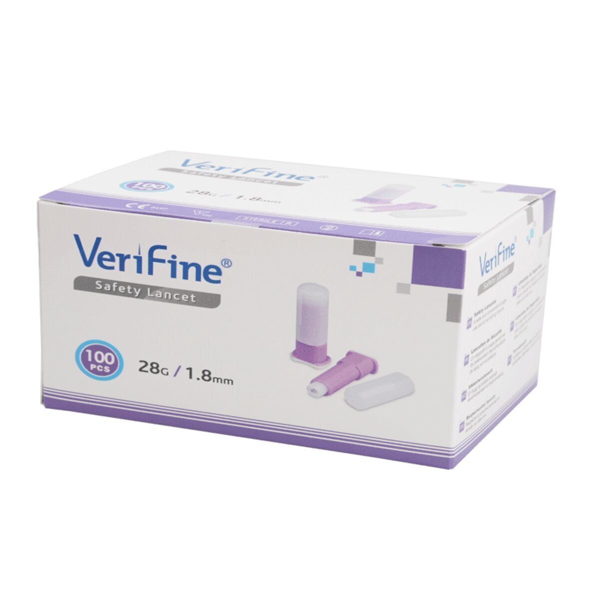 Neon Verifine Safety Lancets 28G 1.8mm x 100