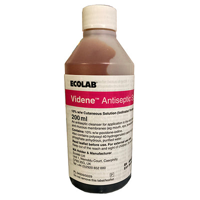 Videne Broad Spectrum Antiseptic Solution 10% 200ml x 24