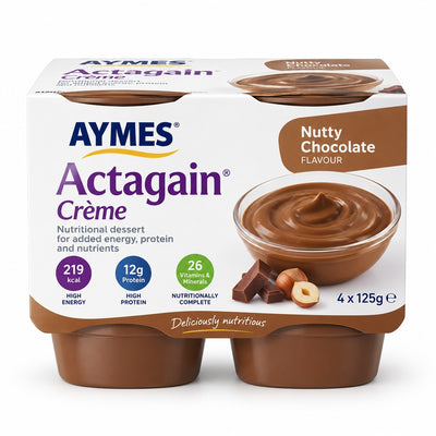 AYMES Actagain Creme Nutty Chocolate 4 x 125g pack on white background