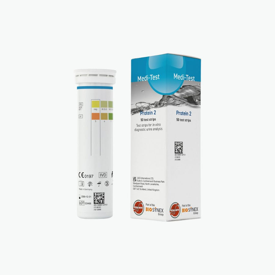 Medi-Test Protein 2 BHR UK pack of 50 urine protein and pH test strips