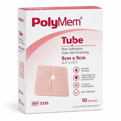 PolyMem Tube non-adhesive tube site dressing 7cm x 7cm reference 5333 on white background