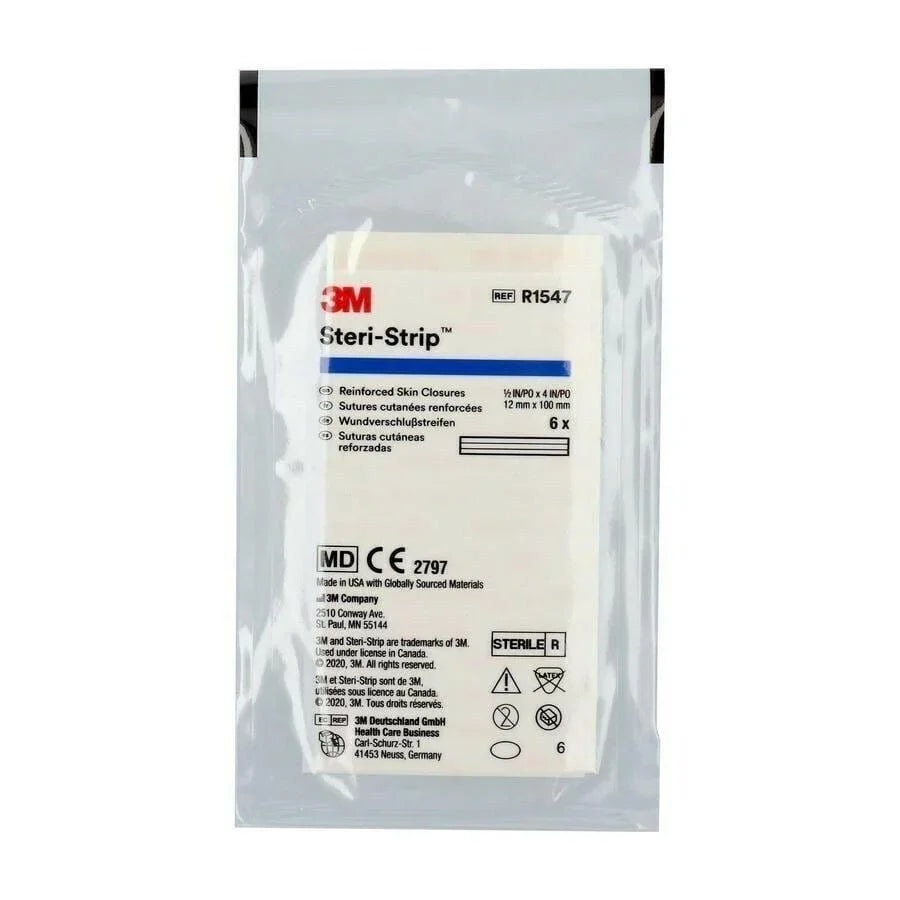 3M Steri-Strip Lot De 5 Fermetures Renforcées 12 Mm X 100 Mm - Pansement Adhésif Pour Plaies, Suture Cutanée - 5