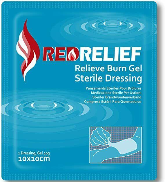 Pack of 10 RedRelief Emergency 10x10cm Burn Dressing - cools, soothes and relieves pain
