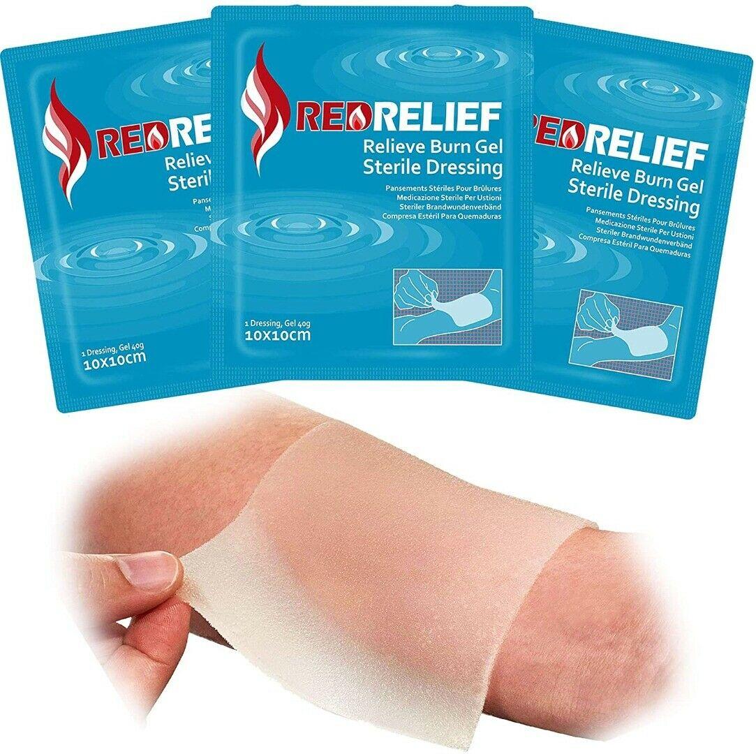 Pack of 10 RedRelief Emergency 10x10cm Burn Dressing - cools, soothes and relieves pain