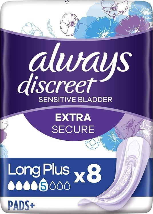 Always Discreet Incontinence Pads for Women, Long Plus x 24 Pads