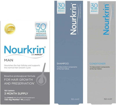 Nourkrin Hair Growth Tablets for Man x 180 VALUE Pack & Shampoo & Conditioner