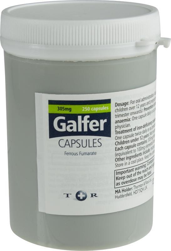 Galfer 305mg Ferrous Fumarate Capsules x 250 -   Thornton & Ross EasyMeds Pharmacy
