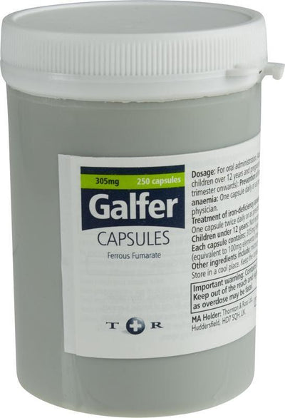 Galfer 305mg Ferrous Fumarate Capsules x 250 -   Thornton & Ross EasyMeds Pharmacy