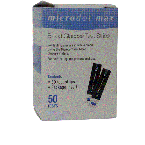 Microdot MAX Blood Glucose Test Strips x 50
