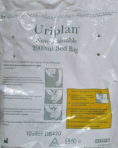 URIPLAN / BARDIA Non-Drainable Bed Bag 2000ml x 10 bags (D8420) Ostomy Supplies - Leg Bags