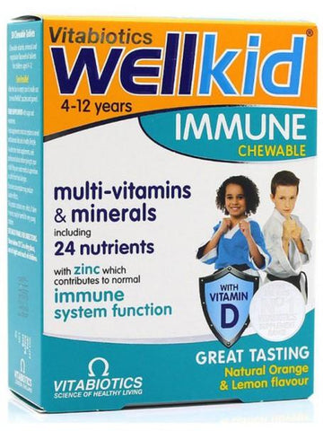 Wellkid Immune Chewable Tablets x 30 Natural Orange & Lemon Flavour Vitamins - Wellkid