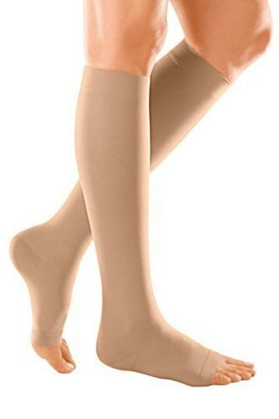 Duomed Soft Class 1 Below Knee Compression Stockings Open Toe Sand Large -   Duomed EasyMeds Pharmacy