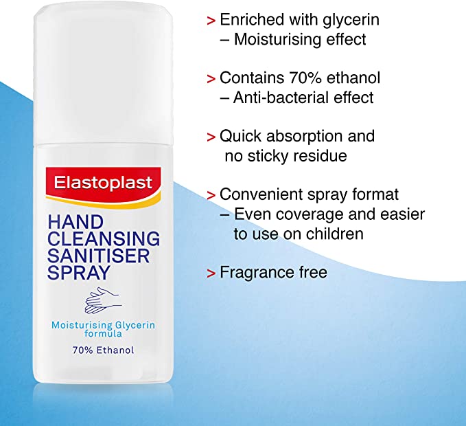 Elastoplast Cleansing Hand Sanitiser Spray 70% Alc 55ml - Bulk Buy Discounts -   Elastoplast EasyMeds Pharmacy