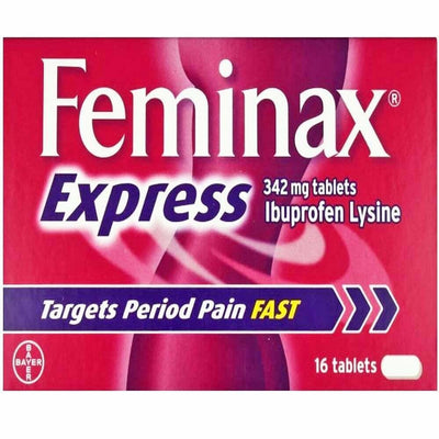Feminax Express Ibuprofen Lysine 342mg Tablets | 8/16 | MAX TWO PACKS | EasyMeds Pharmacy