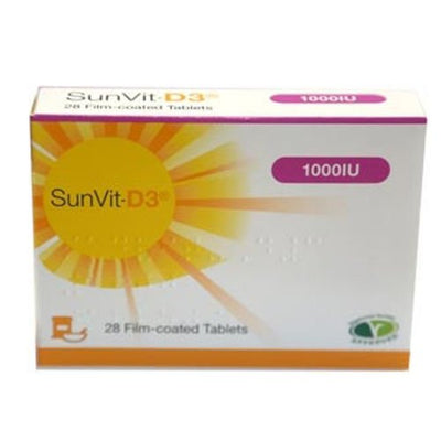 Halal Vitamin D3 SunVit-D3 Vitamin 1000IU Film Coated Tablets x 28 | EasyMeds Pharmacy