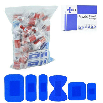 JFA Assorted First Aid Kit Refill Blue Detectable Plasters x 100 -   JFA Medical EasyMeds Pharmacy
