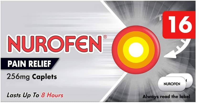 Nurofen Pain Relief Caplets Ibuprofen, 256 mg, Pack of 16 -   Reckitt Benckiser EasyMeds Pharmacy