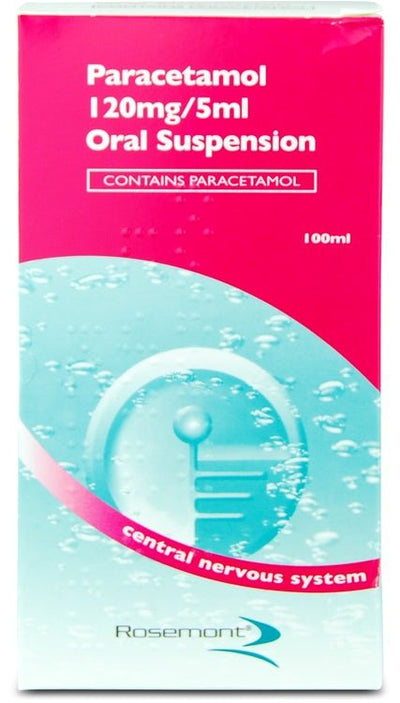Paracetamol Suspension 120mg/5ml 100ml for Under 6's -   Rosemont EasyMeds Pharmacy