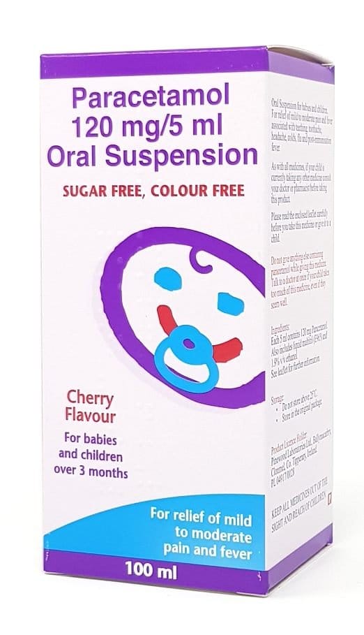 Paracetamol Suspension 120mg/5ml 100ml S/F  for Under 6's - Cherry Flavour -   Pinewood EasyMeds Pharmacy