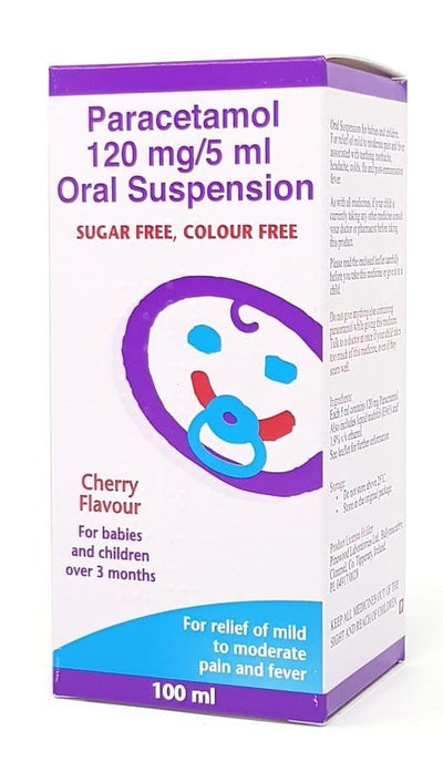 Paracetamol Suspension 120mg/5ml 100ml S/F  for Under 6's - Cherry Flavour -   Pinewood EasyMeds Pharmacy