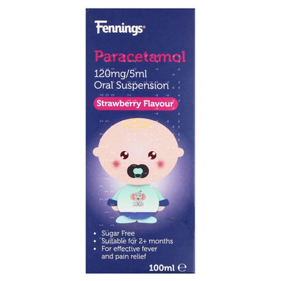 Paracetamol Suspension 120mg/5ml 100ml S/F  for Under 6's - Strawberry Flavour -   Crescent Pharma EasyMeds Pharmacy