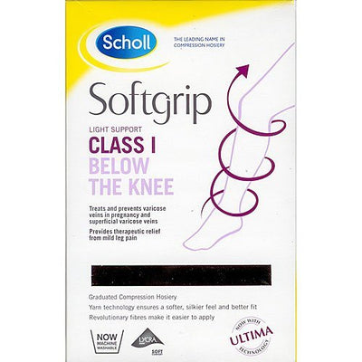 Scholl Softgrip Compression Stockings C1 Below Knee Closed/Open Toe Black/Natural | EasyMeds Pharmacy
