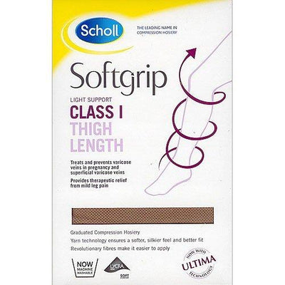 Scholl Softgrip with Ultima Compression Stockings C1 Thigh Closed Toe Natural L | EasyMeds Pharmacy