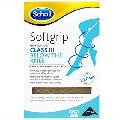 Scholl Softgrip with Ultima Compression Stockings C3 Below Knee Open Toe Natural Sml | EasyMeds Pharmacy