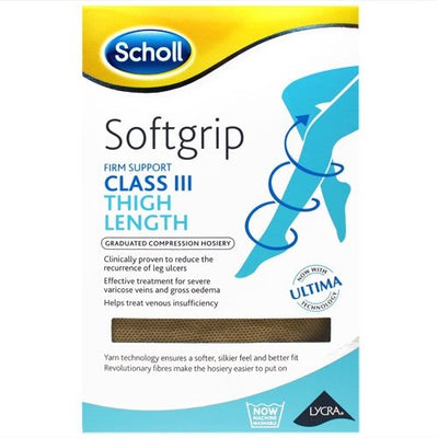 Scholl Softgrip with Ultima Compression Stockings C3 Thigh Open Toe Natural L | EasyMeds Pharmacy