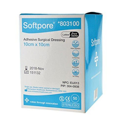 Softpore Adhesive Surgical Dressing 10cm x 10cm (10 SINGLE DRESSINGS) -   Richardsons Healthcare EasyMeds Pharmacy