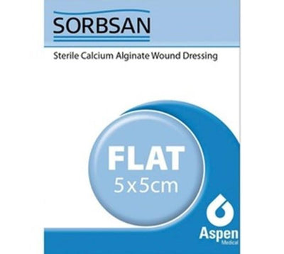 Sorbsan Flat Dressings 5cm x 5cm x 10 - Alginate Gel, Wounds, Ulcers, Diabetic -   Aspen Medical EasyMeds Pharmacy