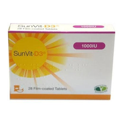 SunVit-D3 Vitamin 1000IU Film Coated Tablets x 28 | Vitamin D -   SunVit EasyMeds Pharmacy