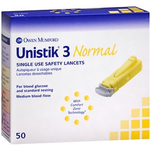 Unistik 3 Normal Single Use Safety Lancets x50 -   Unistik EasyMeds Pharmacy